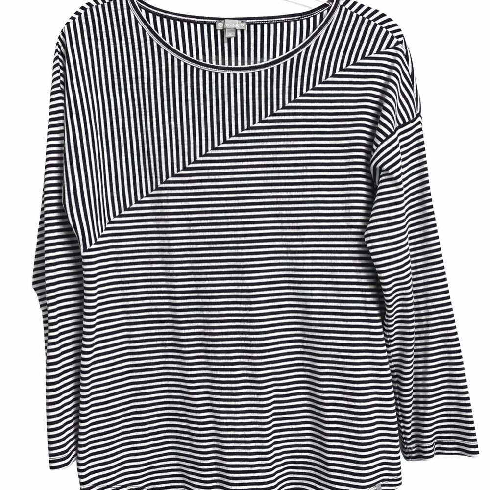 T by Talbots Black and White Stripe Long-Sleeve Top